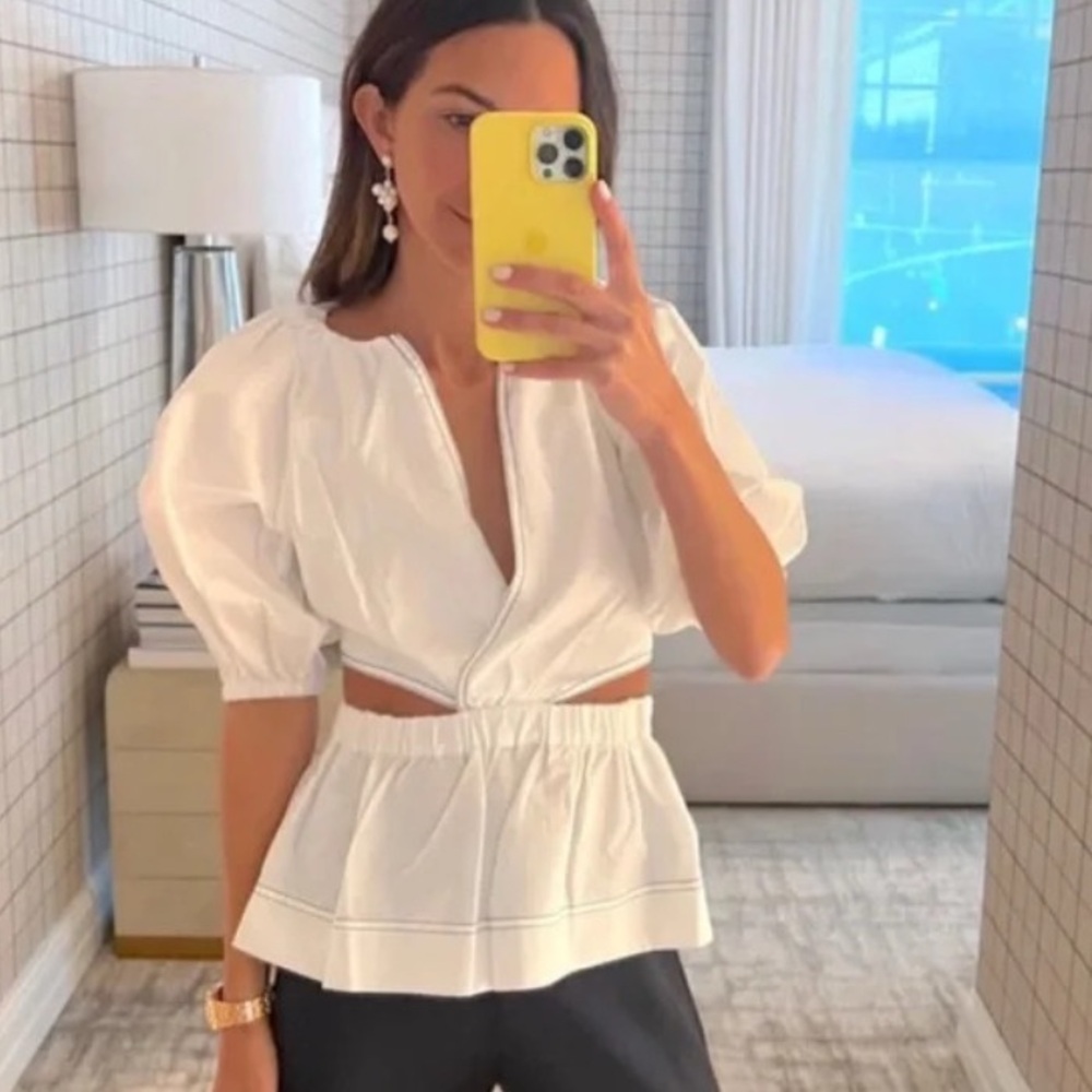 Something Navy White Puff Sleeve Blouse